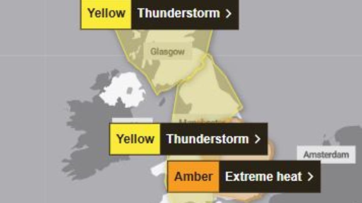 Yellow thunderstorm warning issued for Greater Manchester following record heat